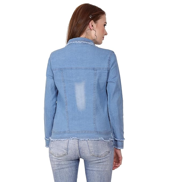 Denim Solid Jacket for Women (Blue, S)