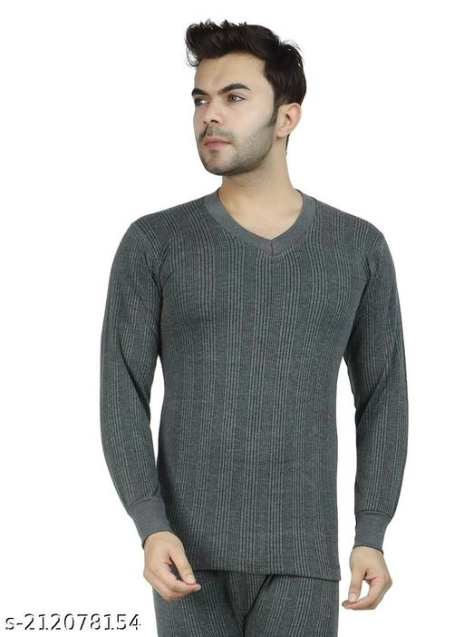 Cotton Blend Thermal Topwear for Men (Grey, M)