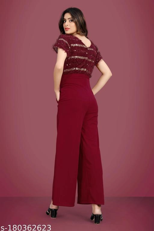 Lycra Embellished Jumpsuit for Women (Maroon, XS)