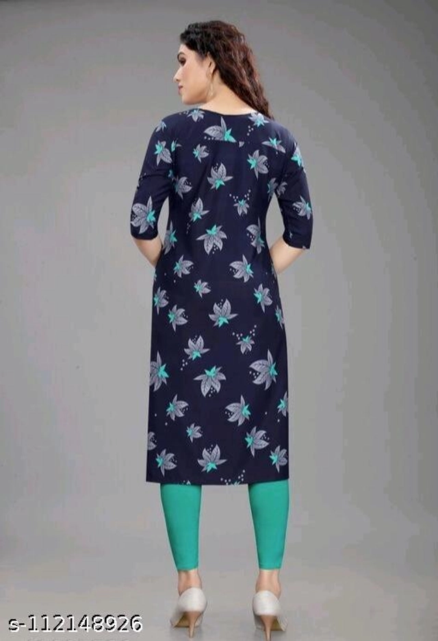 Crepe Printed Kurti for Women (Navy Blue, S)