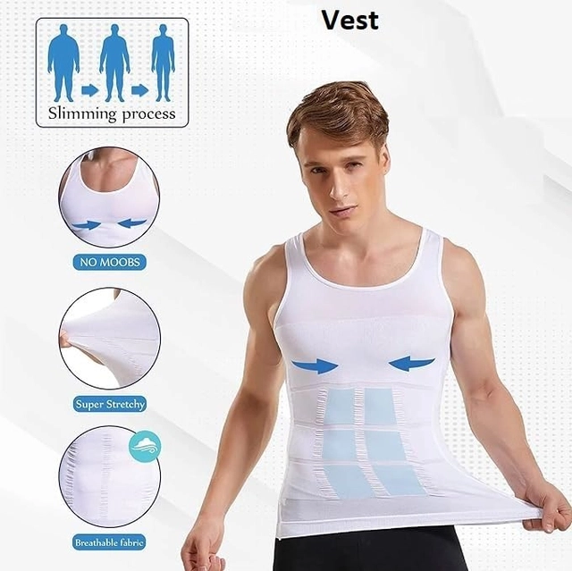 Cotton Blend Belly Buster Vest Body Shaper for Men (White, M)