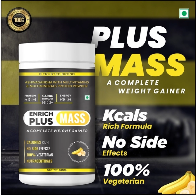 Enrich Plus Mass A Complete Weight Gainer Banana Flavoured Protein Supplement (500 g)