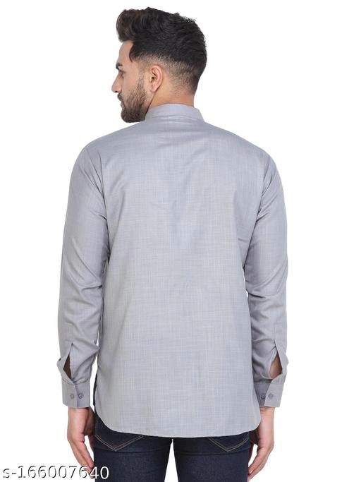 Cotton Blend Solid Short Kurta for Men (Grey, S)