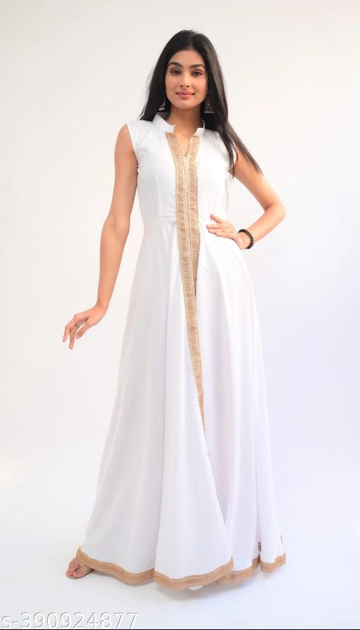 Crepe Solid Gown for Women (White, XS)