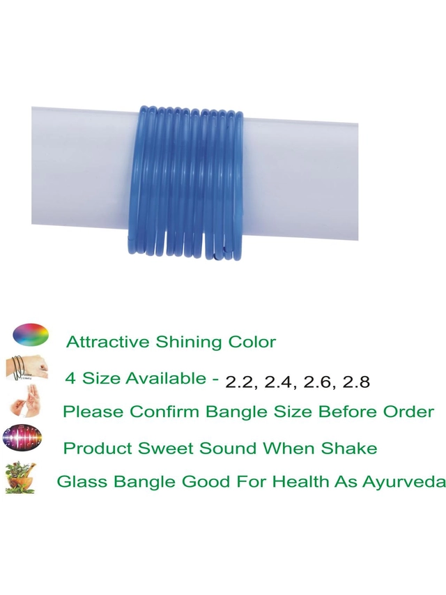 Glass Bangle Set for Women (Blue, 2.2) (Pack of 12)