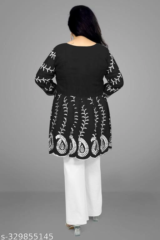 Georgette Chikankari Top for Women (Black, M)