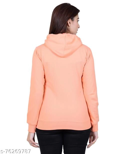 Cotton Blend Printed Hoodie for Women (Peach, M)