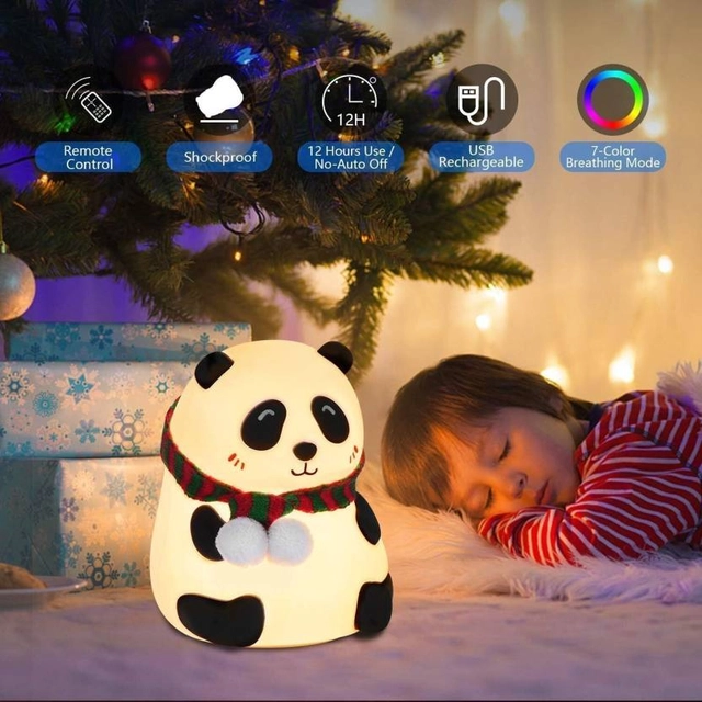 Raregets Cute Panda,Usb Rechargeable, 7-Colors Changing Light, Room Decor Night Lamp (14 Cm, White)