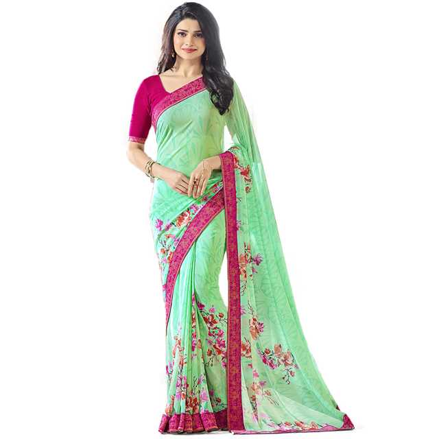 Catchy Forever Georgette Saree With Blouse (Sea Green, 5.5 m) (CF-603)