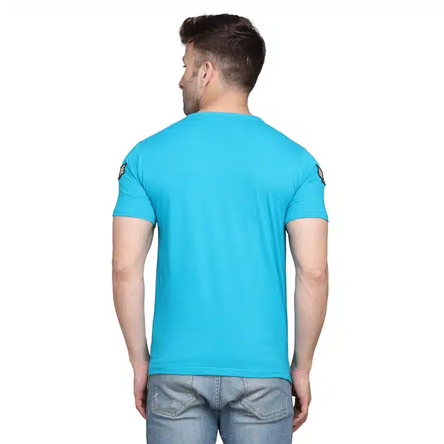 Men Solid Round Neck T-shirt (Sky Blue, S) (RSC-25)