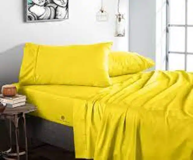 Bedsheet With Two Pillow Covers (Yellow, 90X100 Inch)