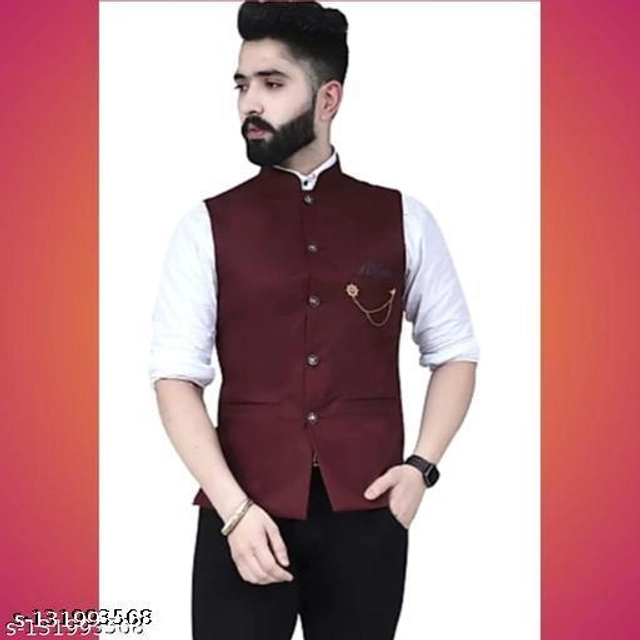 Cotton Slub Ethnic Jacket for Men (Maroon, M)