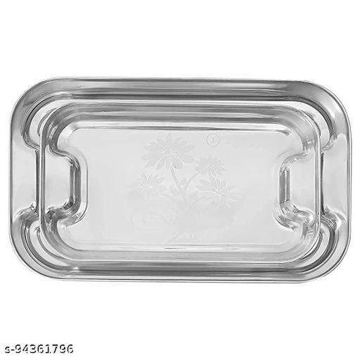 Stainless Steel Serving Tray (Silver, Set of 2)