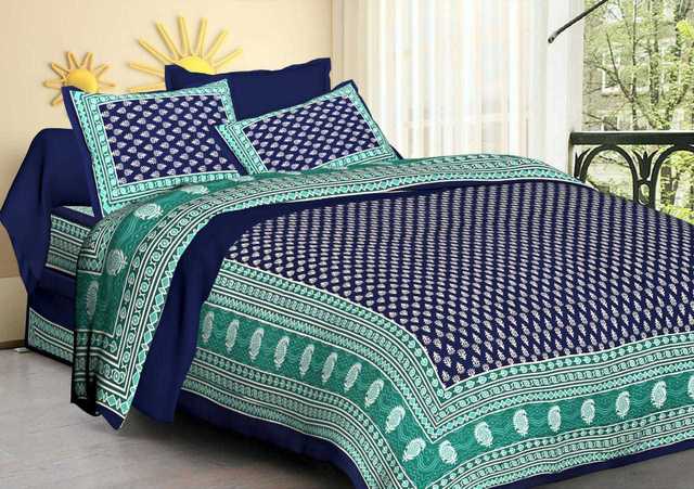 Double Bedsheet with 2 Pillow Covers (Blue)