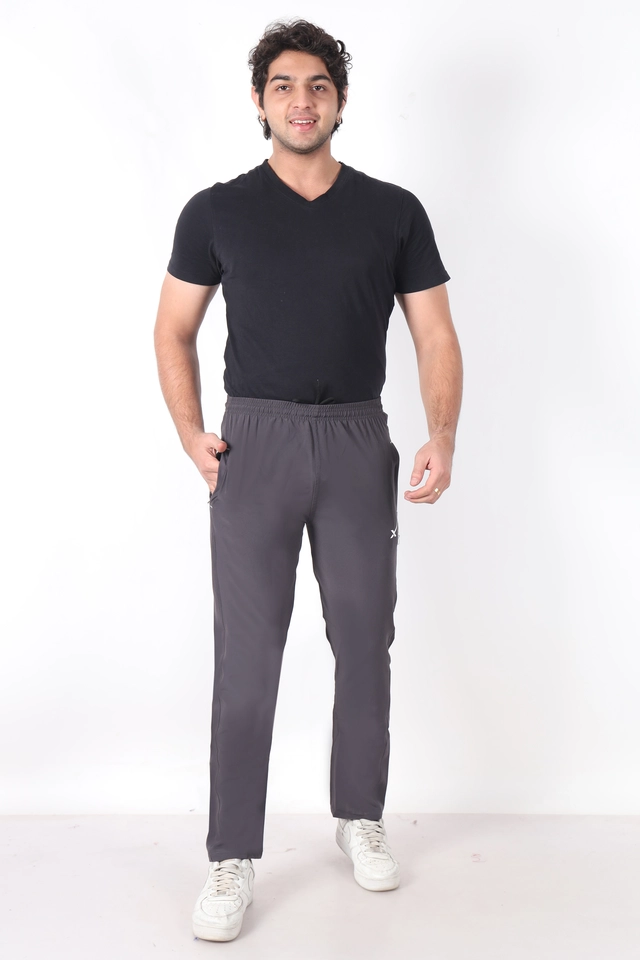 Cotton Blend Slim Fit Trackpants for Men (Grey, L)