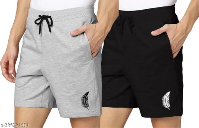 Cotton Blend Shorts for Men (Grey & Black, M) (Pack of 2)