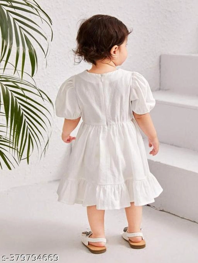 Cotton Printed Frock for Girls (White, 0-3 Months)