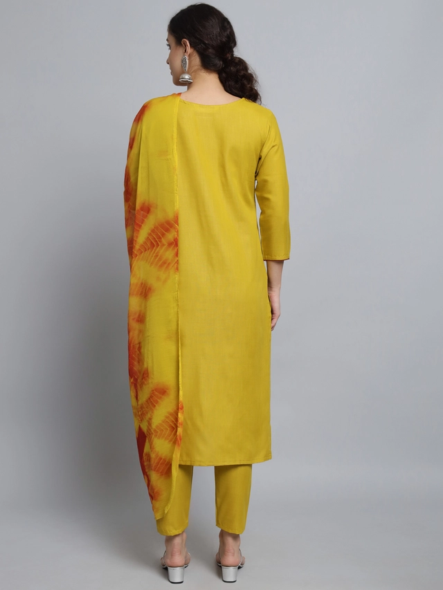 Cotton Blend Printed Kurti with Pant & Dupatta for Women (Multicolor, L)