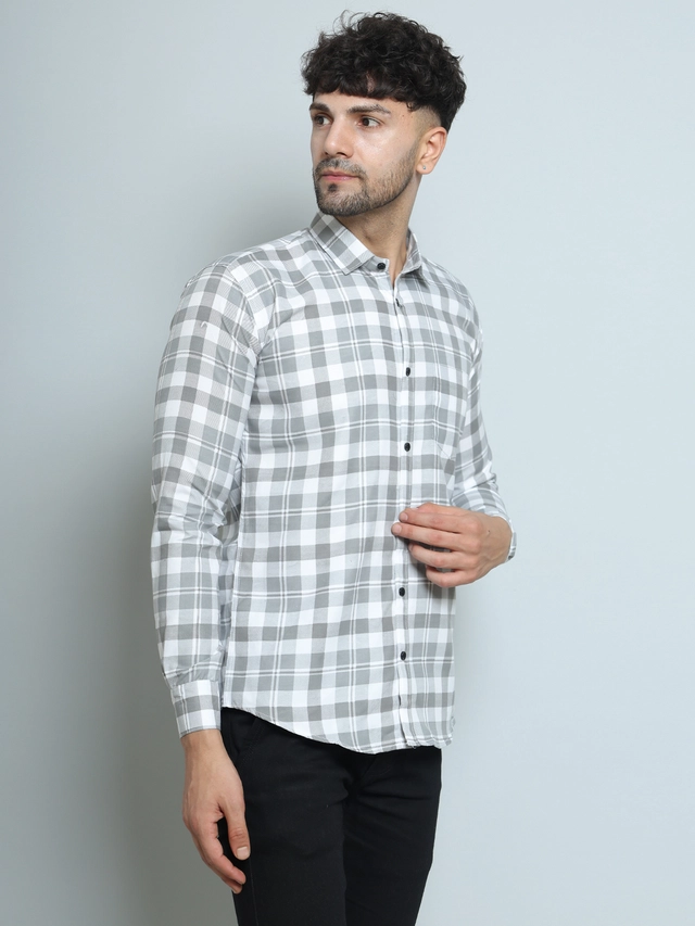 Full Sleeves Checked Shirt for Men (Grey, M)