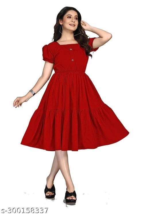 Crepe Solid Dress for Women (Red, S)