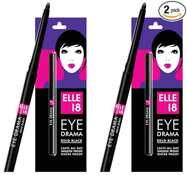 Elle 18 Eye Drama Bold Kajal Waterproof Kajal (Black, Pack of 2)