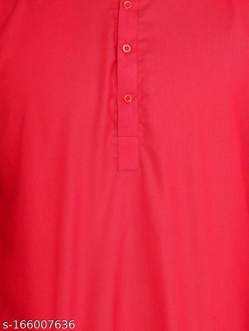 Cotton Blend Solid Short Kurta for Men (Red, S)