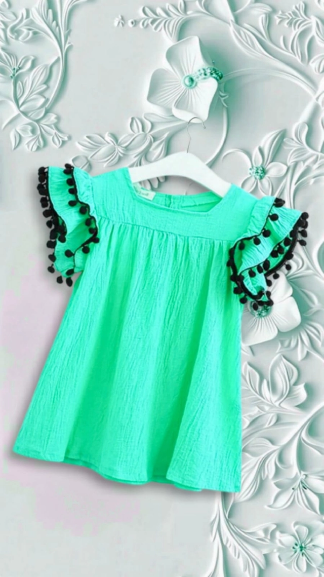 Cotton Solid Frock for Girls (Sea Green, 0-3 Months)