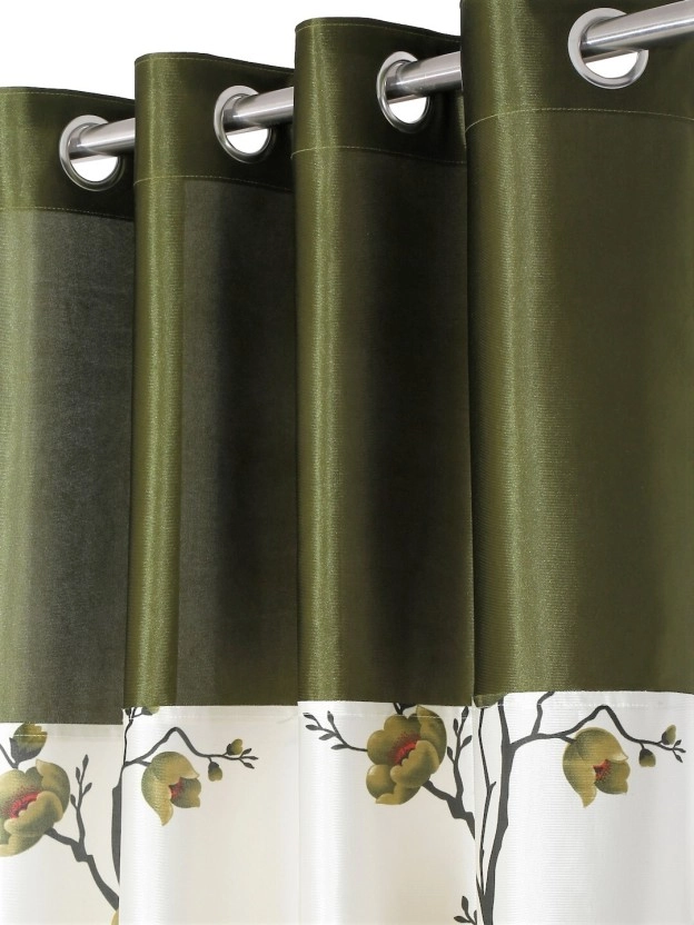 Fashion String Floral Green Semi-Transparent Polyester String Window Curtains (153 cm) (7 ft) (Pack of 2)