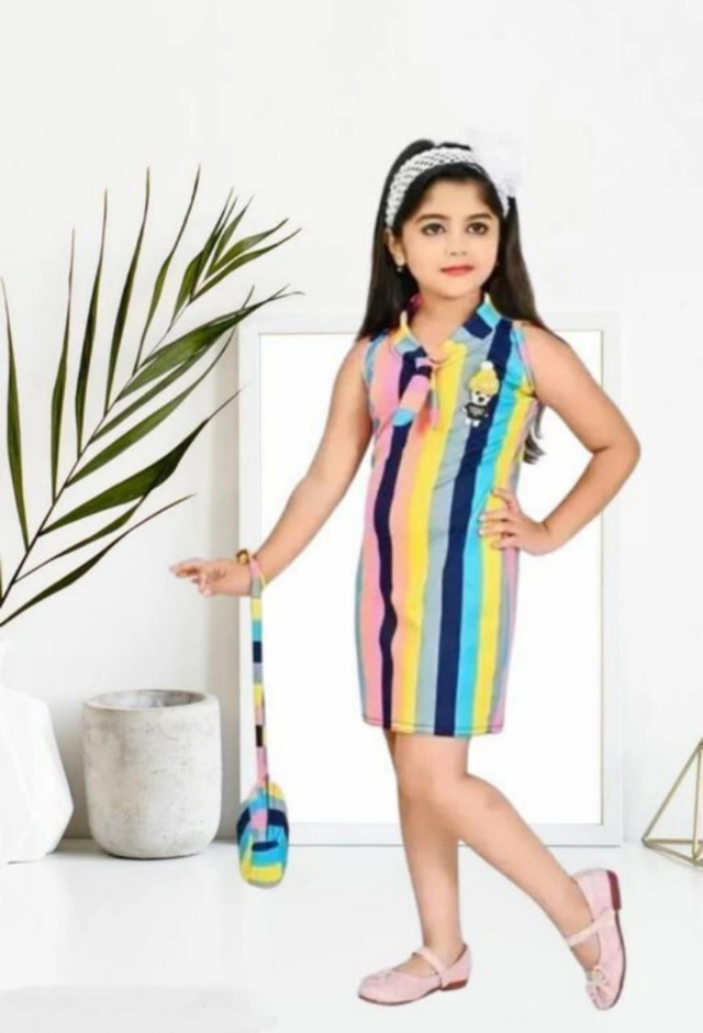 Crape Striped Dress for Girls (Multicolor, 0-1 Years)