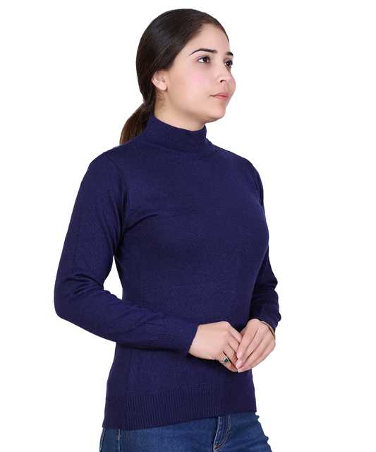 Women's Full Sleeves Sweater (Navy Blue, M) (M365)