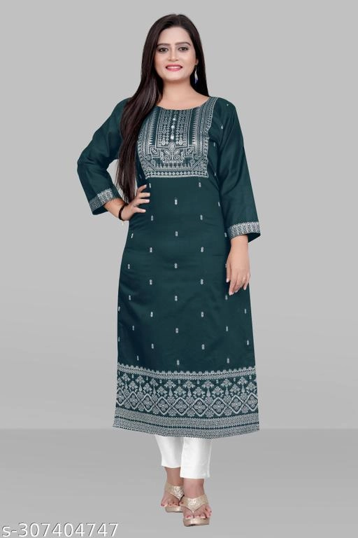 Chanderi Cotton Embroidered Kurti with Pant for Women (Teal, XL)