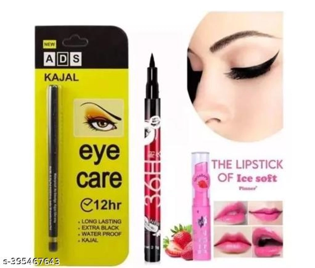 Eyeliner with Kajal & Magic Lip Balm (Multicolor, Set of 3)