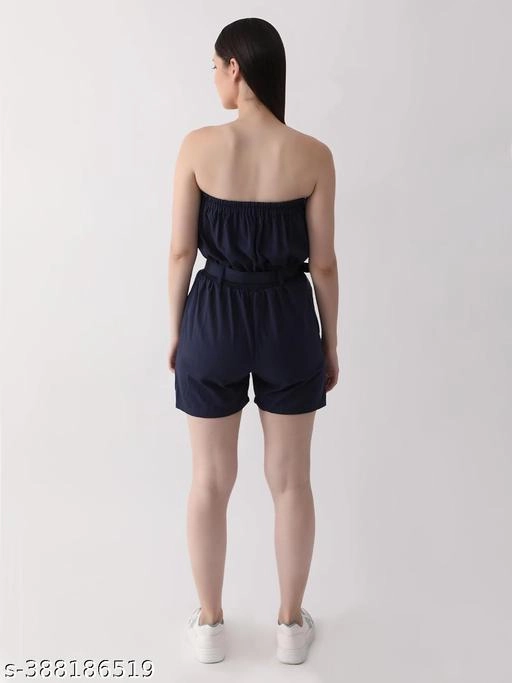 Denim Solid Jumpsuit for Women (Navy Blue, S)