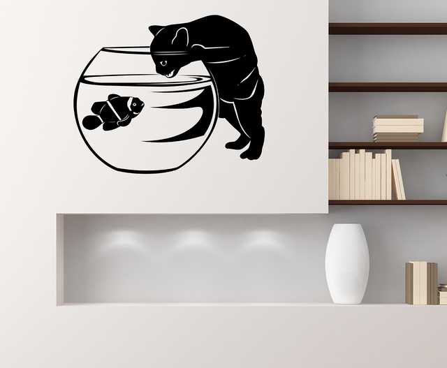 Lansticks Pvc Vinyl Cat Catching Fish From Fish Pot Image Medium Self Adhesive Sticker (50X60 Cm) (Ln-01121)