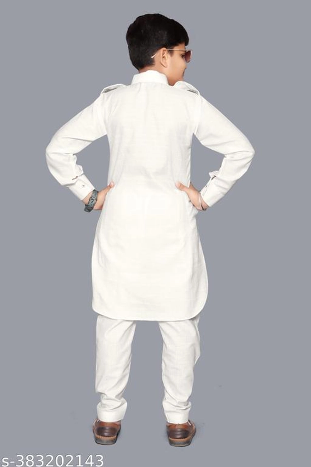 Cotton Kurta Sets for Boys (2-3 Years, White)