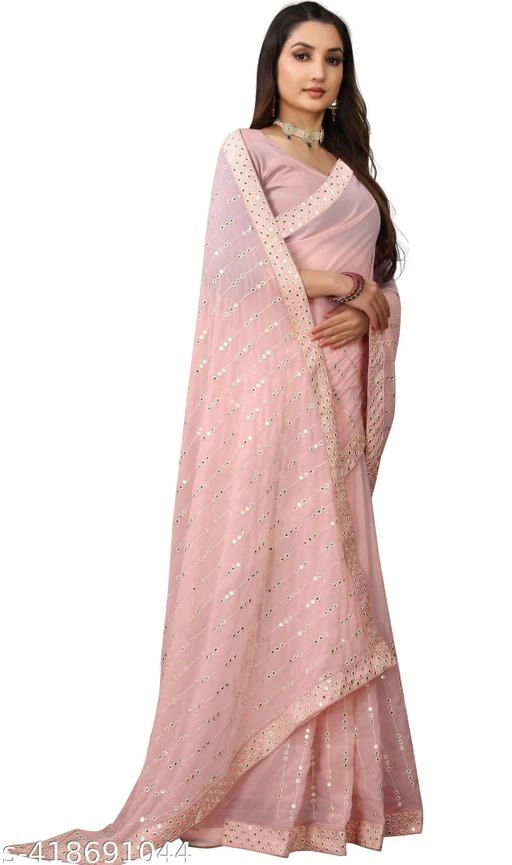 Georgette Embroidered Saree for Women (Baby Pink, 6.3 m)