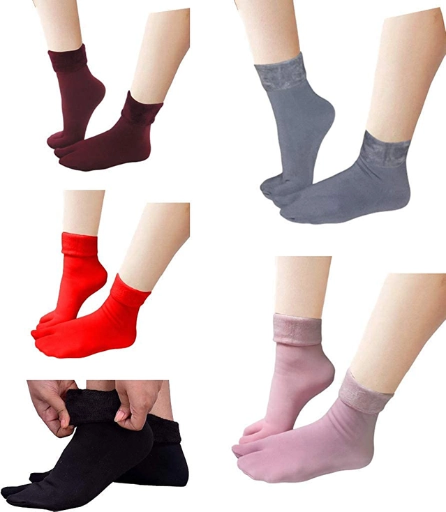 Velvet Solid Socks for Women (Multicolor, Pack of 5)