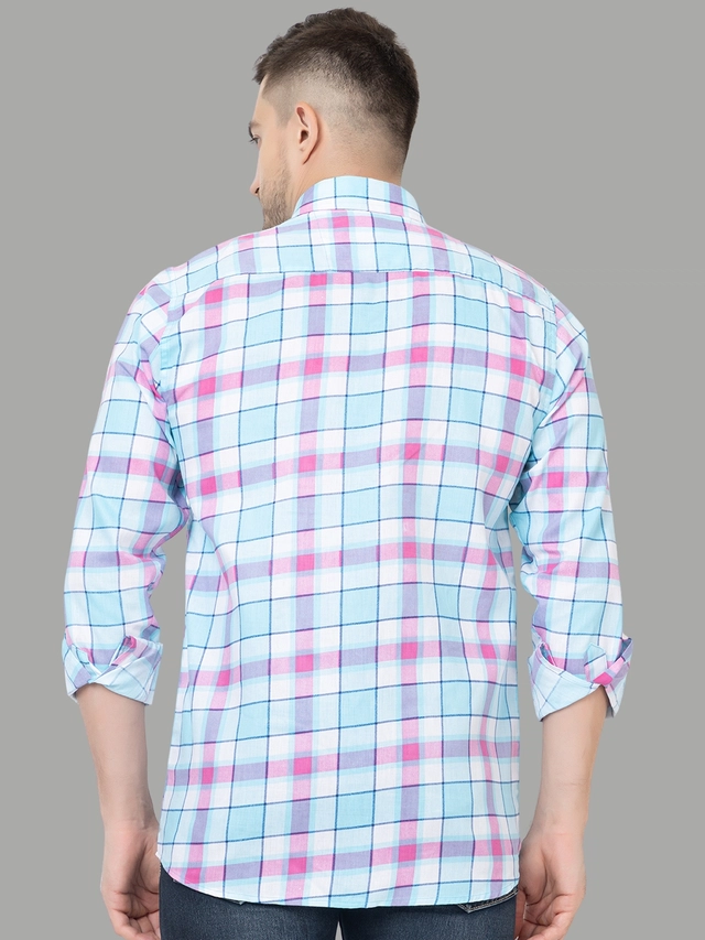 Full Sleeves Checkered Shirt for Men (Blue, M)