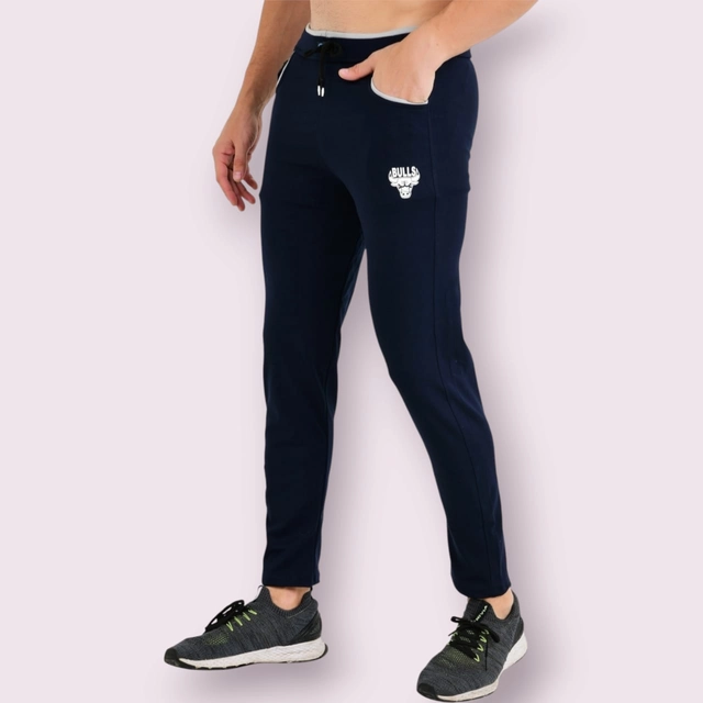 Lycra Nylon Logo Printed Track Pant for Men (Navy Blue, M)