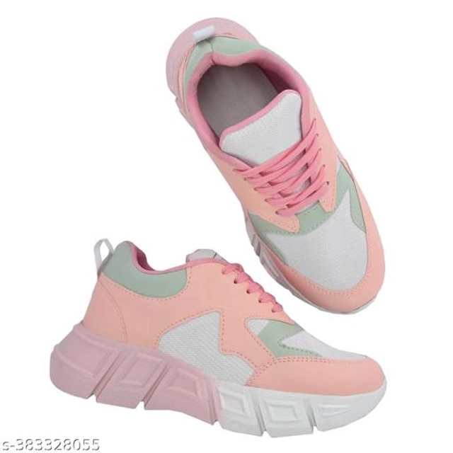 Casual Shoes for Women (Pink & White, 5)