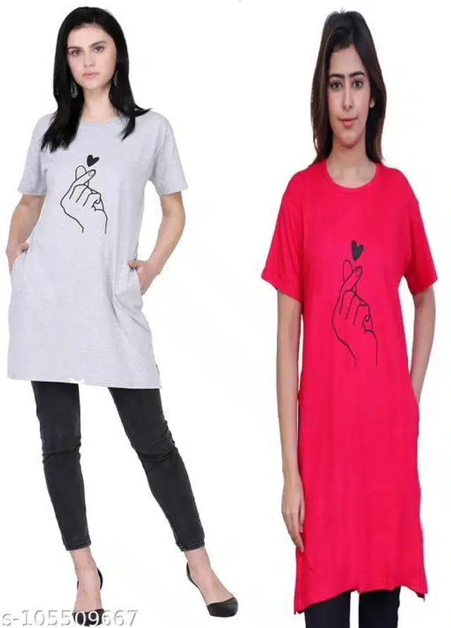 T-Shirt for Women (White & Dark Pink, M) (Pack of 2)