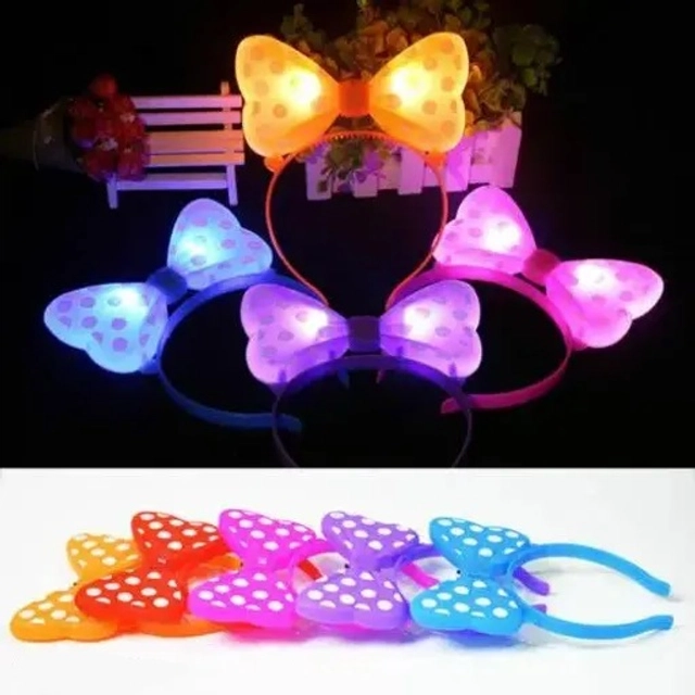 Plastic LED Lights Polka Dot Bow Headbands for Girls (Multicolor, Pack of 5)