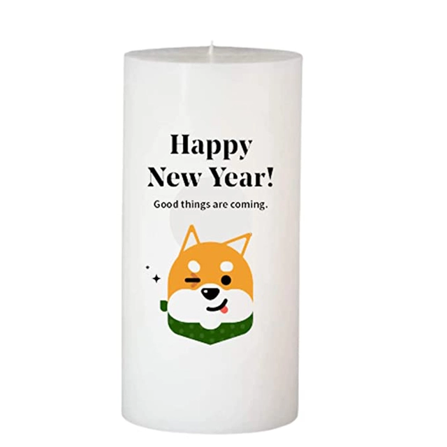 Floish Decor Premium Printed Happy New Year Pillar Candle