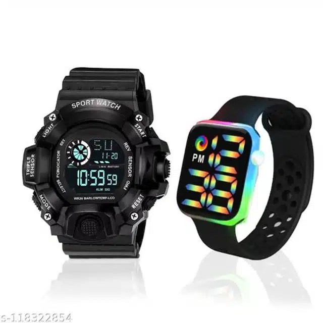 Sports with Digital Watch for Mens & Boys (Multicolor, Set of 2)