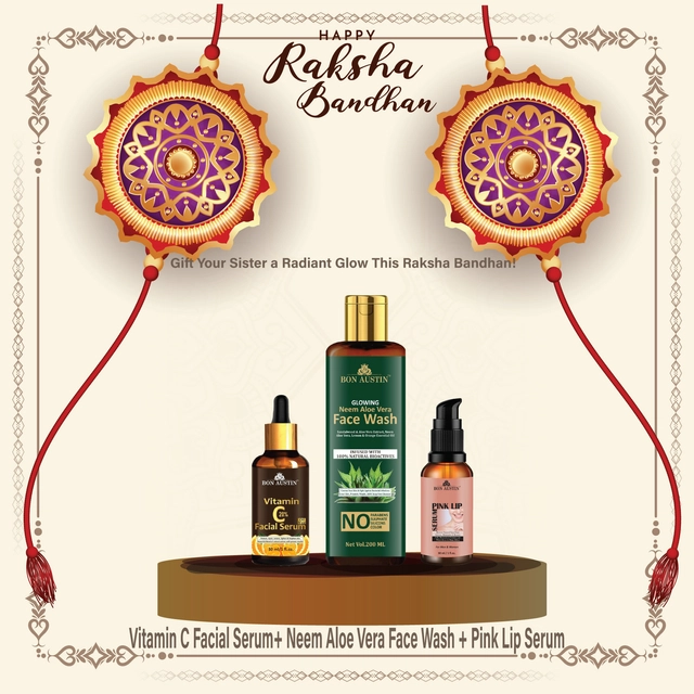 Combo of Bon Austin Vitamin C Serum (30 ml) with Glowing Neem & Aloevera Face Wash (200 ml) & Pink Lip Serum (30 ml) (Set of 3)