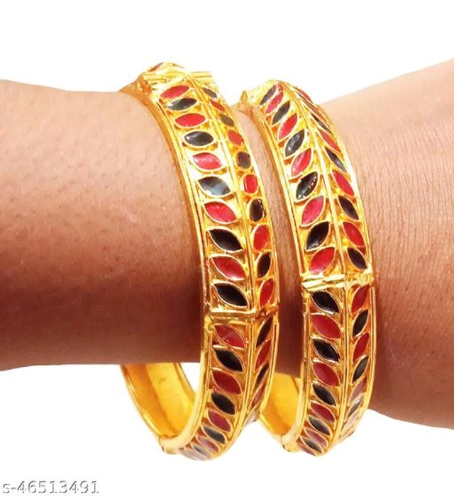 Brass Gold Plated Bangles for Women (Multicolor, 2.2) (Pack of 2)