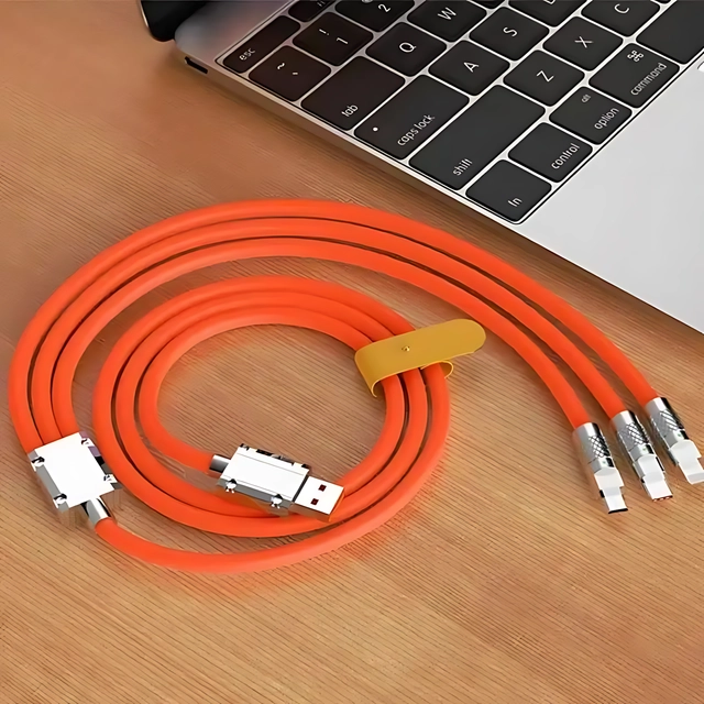 HypeTeck 3 in 1 USB Charging Cable (Orange, 120 w)