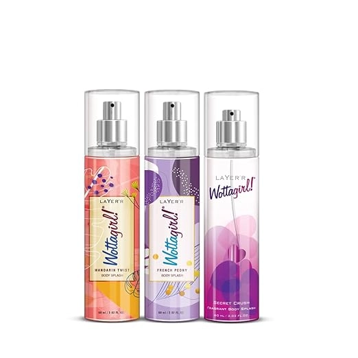 Combo of Layer'r Wottagirl Mandarin Twist with French Peony & Secret Crush Body Splash Perfume for Women (60 ml, Set of 3)