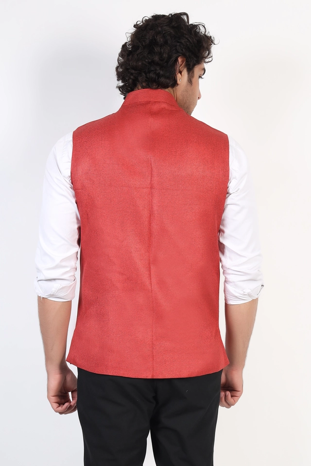 Jute Khadi Solid Waistcoat for Men (Maroon, M)