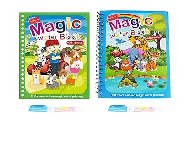 Reusable Quick Dry Water Painting Book with Doodle Pen for Kids (Multicolor, Pack of 2)